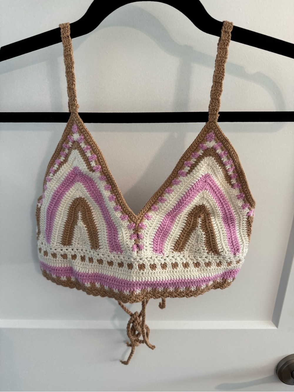Forever 21 Crochet Bralette in Cream, Pink & Brown Hippie boho sexy